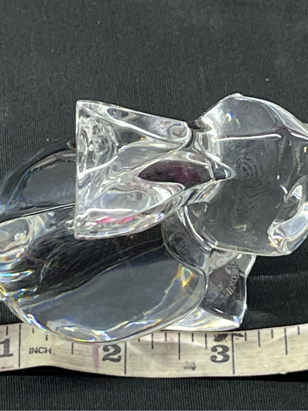 Clear Art Glass Rabbit Figurine Decorative 3D Effect 3in H 4in L